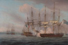 Follower of Thomas Whitcombe Naval battle scene. Oil on canvas