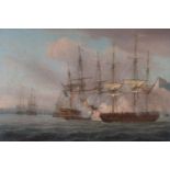 Follower of Thomas Whitcombe Naval battle scene. Oil on canvas