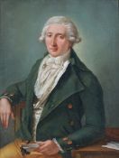 Circle of Pietro Labruzzi (Italian 1739-1805) Portrait of a Gentleman wearing a green overcoat;