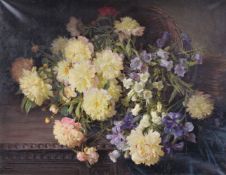 Hans Buchner (German 1856-1941) Basket of flowers. Oil on canvas. Signed and inscribed Munchen