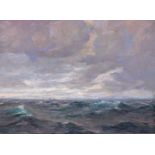 Julius Olsson (British 1864 - 1942) Schooner in turbulent seas. Oil on canvas.