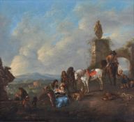 Follower of Philips Wouwerman Making camp. Oil on canvas38 x 42cm (15 x 16 1/2in.)