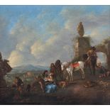 Follower of Philips Wouwerman Making camp. Oil on canvas38 x 42cm (15 x 16 1/2in.)