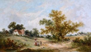 James E. Meadows (British 1828-1888) Landscape with children on a path. Oil on canvas Signed