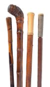 Y Four various walking sticks, the first early-mid 18th century