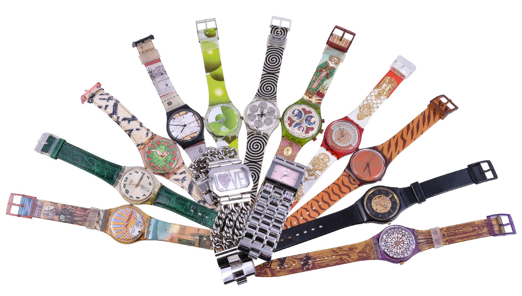 A collection of thirty-three Swatch wristwatches, to include a MusiCall example and two boxed;