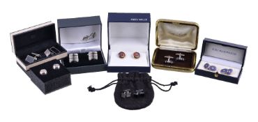 A collection of cufflinks, to include a pair of onyx and mother of pearl rectangular panel cufflinks