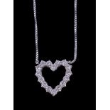 A diamond heart pendant, set with brilliant cut diamonds, approximately 2.40 carats total, 2cm long,