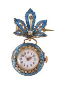 A gold coloured, enamel and diamond fob watch, no. 41953, cylinder escapement, three armed flat