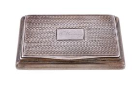 An early Victorian silver rectangular snuff box by Thomas Shaw, Birmingham 1838, engine turned to