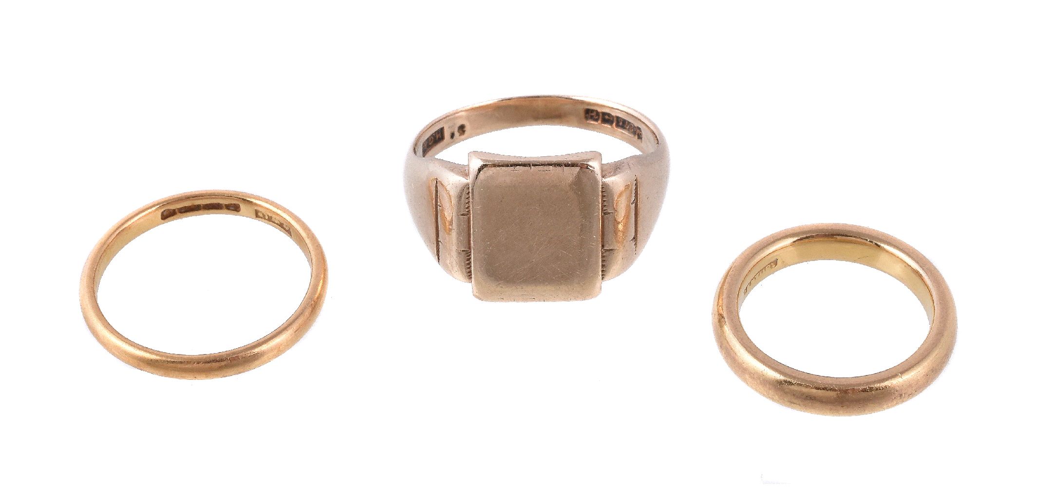 A 22 carat gold band ring, of plain polished form, stamped 22 with full Birmingham hallmarks for