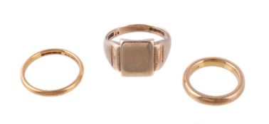 A 22 carat gold band ring, of plain polished form, stamped 22 with full Birmingham hallmarks for