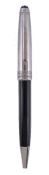 Montblanc, Meisterstuck, a black ballpoint pen, with a white metal clip and engraved with a