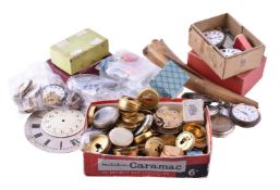 A collection of watch parts for spares and repairs, to include crowns, dials, escapements, pocket