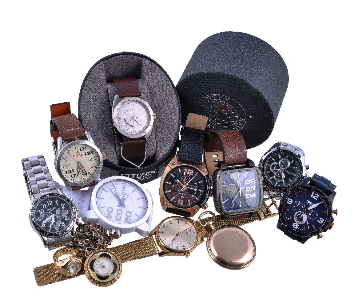 A collection of assorted watches, to include examples by Casio, Diesel, Fossil, Lorus, Rotary Timex.