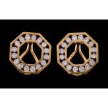 A pair of diamond earrings, the octagonal panels set with brilliant cut diamonds, approximately 2.24