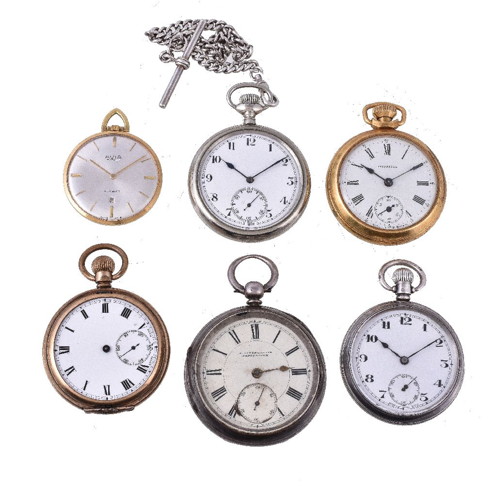 A collection of six pocket watches, recommended for spares or repair purposes only
