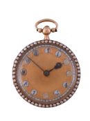 An early 19th century gold open face pocket watch, marks obscured, fusee movement, undersprung three