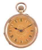 An 18 carat gold keyless wind open face pocket watch, no. 80352, Swiss mark 1893-1934, cylinder