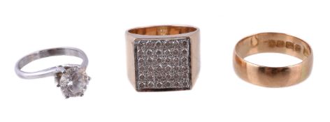 A diamond ring, the square panel set with brilliant cut diamonds, approximately 0.40 carats total,