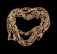 A fancy link chain, the double curb links to a lobster claw clasp, stamped 750, 60cm long, 25.3g