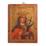 Greek School (late 20th century), an icon of Saint Catherine of Alexandria, tempera on an old panel,