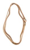 A flattened curb link necklace, the polished links to a lobster clasp, stamped with French