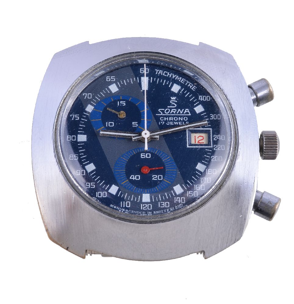 Sorna, ref. 2655, a stainless steel wristwatch, circa 1975, Swiss manual wind chronograph