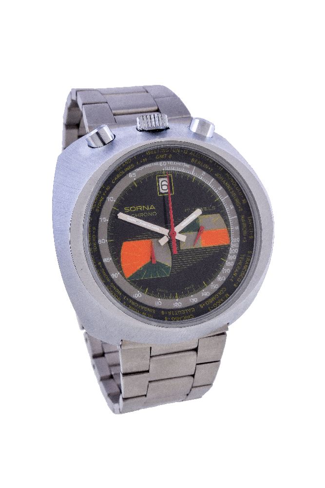 Sorna, ref. 2692, a stainless steel bracelet wristwatch, circa 1970, manual wind chronograph