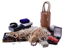 A collection of costume jewellery, including necklaces; bracelets; brooches; and other items