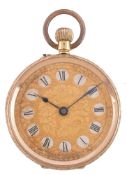 An 18 carat gold keyless wind open face pocket watch, no. 108966, Swiss 1893 - 1934 mark, lever