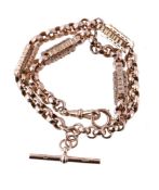 An early 20th century fancy link Albert chain, the faceted belcher links with textured bar
