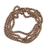 A gold coloured fancy link chain, the fancy beaded links to a textured barrel clasp, stamped 375,