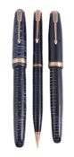 Parker, Vacumatic, a blue striated fountain pen, the cap with a gilt metal arrow clip and cap