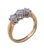 A diamond three stone ring, set with three brilliant cut diamonds, approximately 0.70 carats