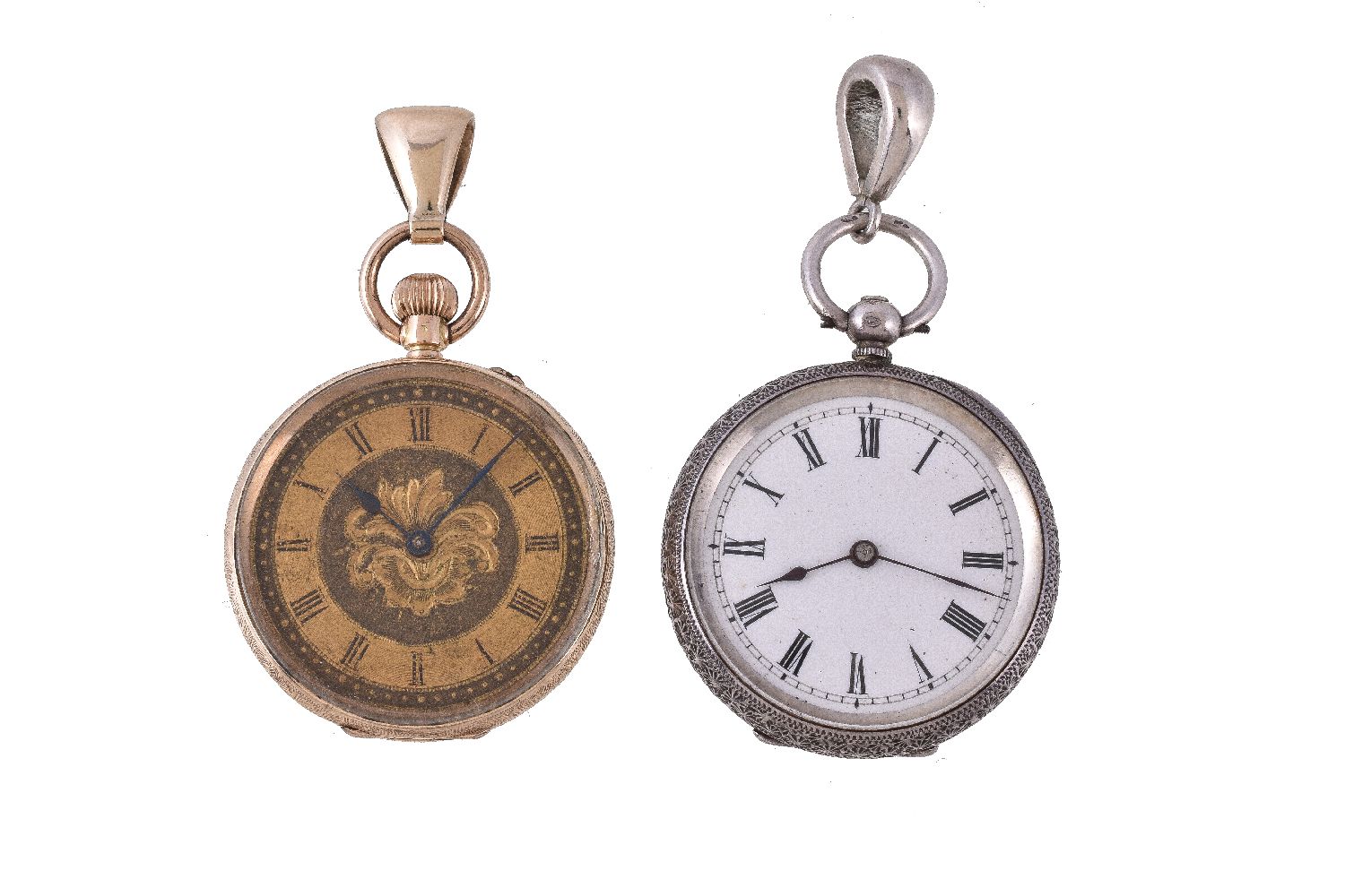 A Swiss 14 carat gold open face keyless wind pocket watch, no. 43746, cylinder movement, three armed