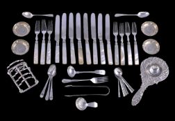 Y A collection of silver flatware, cutlery and other items, including: a four division toast rack by