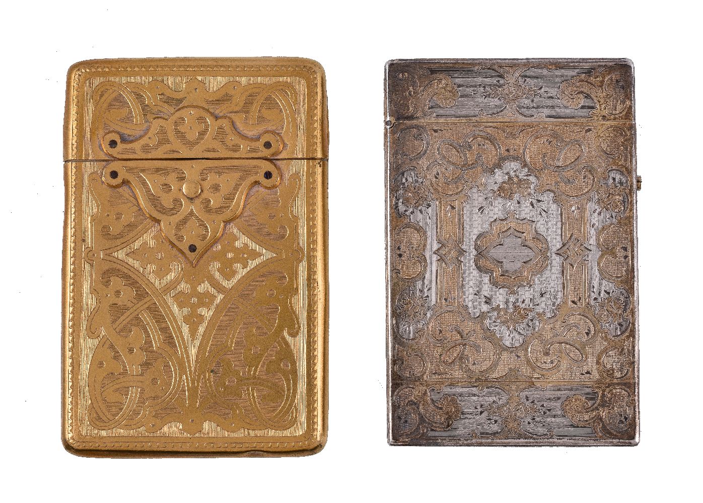 A French silver parcel gilt rectangular card case, apparently no maker's mark, 1838-1972 2nd