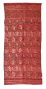 A Chinese rose-red panel woven with the 'hundred boys' design, Qing dynasty, 19th century, with a