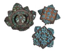A Tibetan silver turquoise inlaid belt ornament, probably 18th century, in the form of a concave