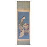 A large Chinese scroll painting of a Mother and Child, Qing Dynasty, probably early to mid 19th