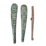 Two Chinese archaic inlaid bronze belt hooks, each similarly formed, the 'S'-curved body