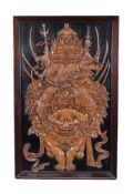 Y A large Japanese dark wood panel