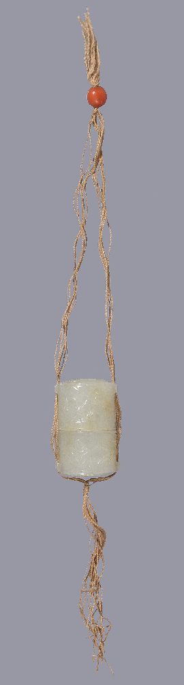 A Chinese pale celadon jade cylindrical container and cover, Qing Dynasty, possibly18th or 19th
