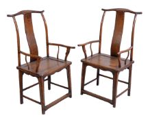 Two Chinese hardwood 'official's hat' armchairs, 19th or 20th century