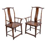 Two Chinese hardwood 'official's hat' armchairs, 19th or 20th century
