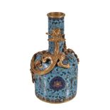 A Chinese cloisonné 'dragon' mallet-shaped vase, inlaid with scrolling foliage on a turquoise ground