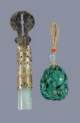 A Chinese malachite 'fruit' pendant, Qing Dynasty, carved with ripe fruit and foliage, 4.5cm high