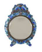 A Chinese enamelled metal mirror, late Qing Dynasty, with brightly coloured turquoise, blue and
