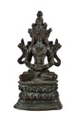 A Sino-Tibetan bronze figure of Amitayus, Qing Dynasty, 18th century, cast seated in dhyanasana with